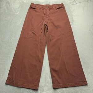American Eagle Pants Womens 8 Red Wide Leg Drawstring Cotton Casual Trousers